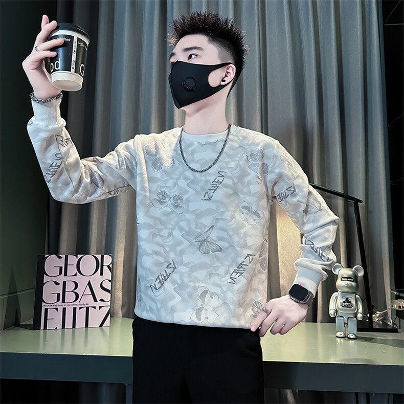 痞帅炸街蝴蝶印花男套头卫衣外套社会小伙店主风301C-WY52P58控78图片