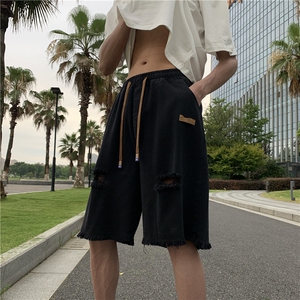 水洗破洞牛仔短裤男夏季美式痞帅休闲毛边炸街五分中裤D9122-p30图片