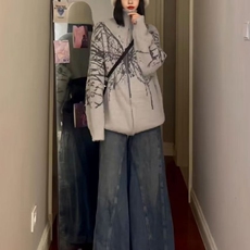 美式复古蝴蝶提花拉链开衫毛衣男女冬季潮牌街头慵懒宽松针织外套，女装针织衫/毛衣，星座218-8