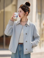 （现货）假两件条纹拼接翻领外套女新款流行气质减龄百搭上衣，女装短外套，韩蔻秀