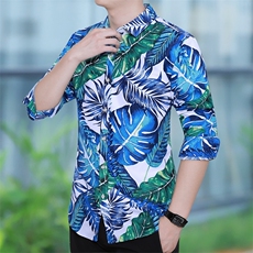 秋季大码印花长袖衬衫男士花长袖衬衫模特图C637p35，男装衬衫，星座1203