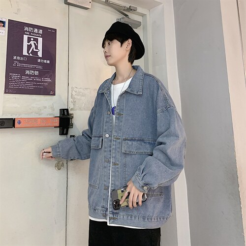 宽松牛仔外套男士秋季休闲百搭潮牌上衣ins韩版港风夹克jk07-p55图片