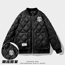 M8376-P85冬季新款菱形格棒球服大码羽绒棉加厚刺绣棉衣，男装棉衣，星座109-1