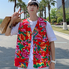 MJ02夏秋双层新男士盘扣风民族风特色东北大花马甲外套团服，男装背心/马甲，星座115A(原星座507）
