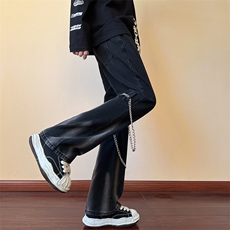 现货高街vibe黑色扎染设计感链条修身微喇牛仔裤男K880-P55控78，男装牛仔裤，星座205