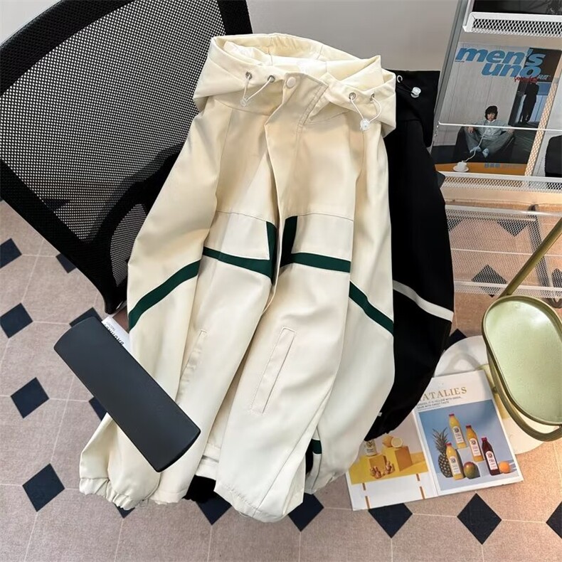 高品质秋款男连帽夹克衫条纹拼色休闲冲锋衣外套JK274P68,男装夹克,星座1013-1