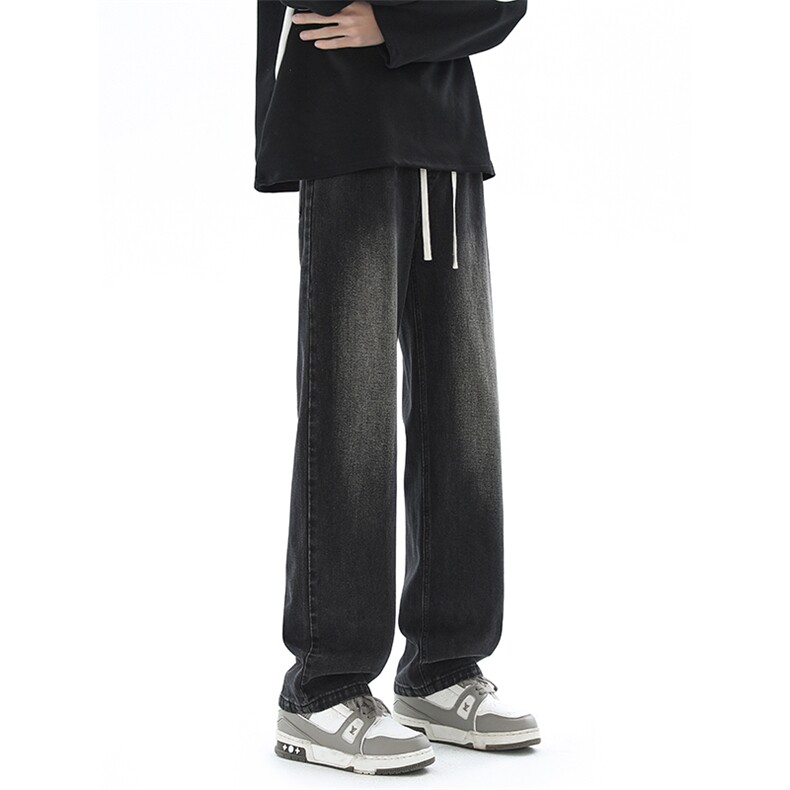 B221美式ins高街暗黑松紧腰宽松直筒牛仔裤LK24152-P55控78，男装牛仔裤，电商B221