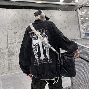 水洗做旧加绒加厚卫衣男2026冬高领十字架打底衫 XZ514-2-X55-P78图片