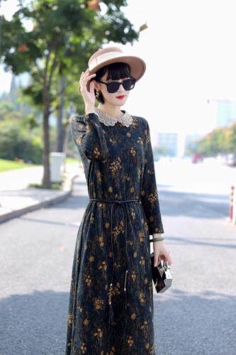 貂绒钻领气质连衣裙含羊毛，女装连衣裙，澳洛菲