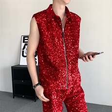 秋季亮片翻领演出马甲外套大码男装年会表演外套，男装背心/马甲，星座909