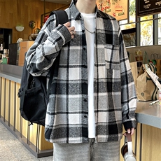 秋季小香风衬衫翻领男大皂大码宽松痞帅外套格子衬衣A012/856TP35，男装衬衫，电商A012