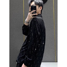 男士时尚潮流休闲百搭烫钻宽松衬衫男纯色长袖衬衣CK226，男装衬衫，星座1116A（原606A-3）