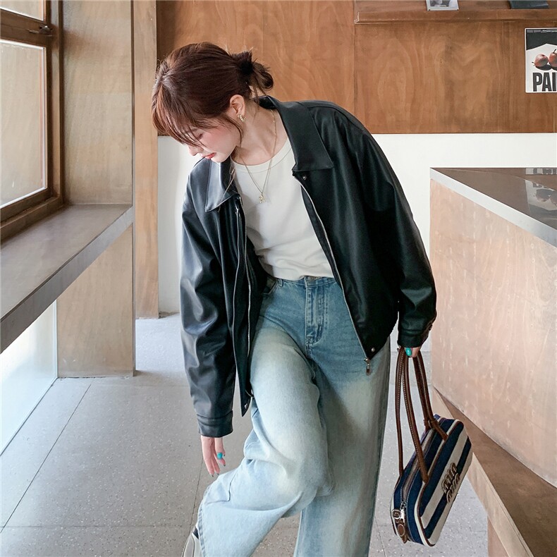 《档口现货》2026秋上新超柔软蛋白皮外套配丝巾气质皮衣小外套女,女装皮衣,时尚风爆