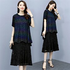 2021夏季新款时尚优雅气质圆领简约休闲舒适显瘦两件套，女装套装/套裙，香香