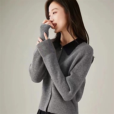 时尚女士翻领羊毛开衫纯色柔软羊毛显瘦百搭秋冬必备，女装羊毛衫，泰沅羊绒