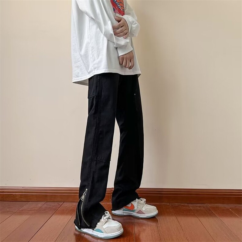 大货美式复古牛仔裤男欧美高街vibe风设计感黑色弹力宽松,男装牛仔裤,星座218-1（原230）