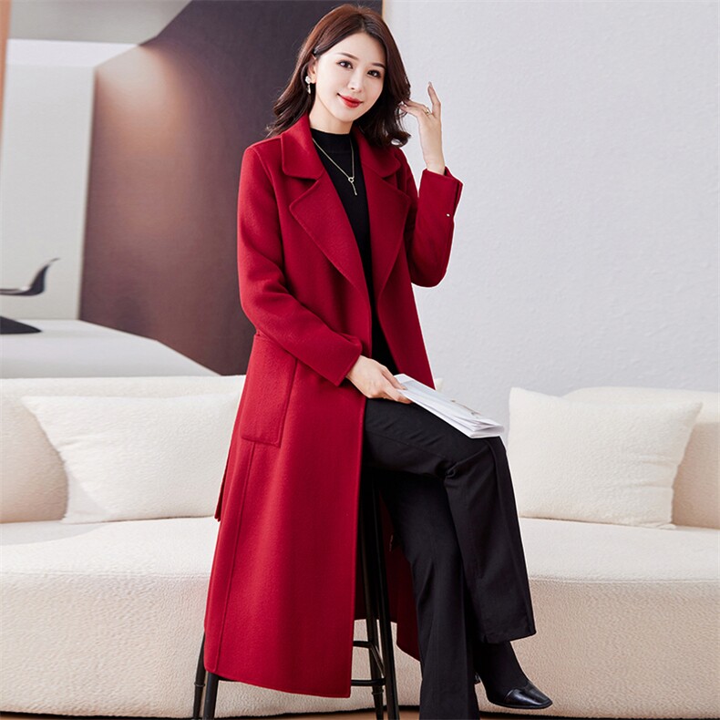 双面羊毛大衣女2026年秋冬新款气质百搭中长款显瘦羊毛外套,女装双面呢大衣,小荷流