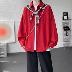 美式复古格子拼接撞色长袖衬衫男春秋季款潮牌痞帅高级感休闲衬衣，男装衬衫，星座506A