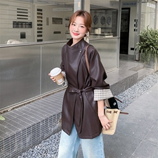 时尚气质韩系设计感春秋季PU风衣外套女A562P175K248，女装风衣，2C268