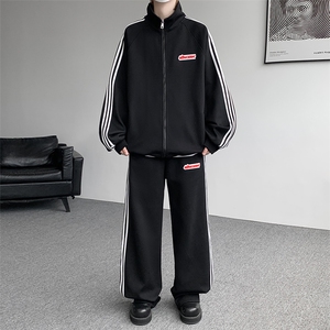 8XL-M条纹撞色开衫新年红卫衣运动套装潮牌运动服校园风TZ114P118,卫衣三十岁怎么搭配图片