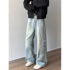 高级感烫钻窄版牛仔裤女2025春秋季新款高腰显瘦宽松直筒阔腿长裤图片