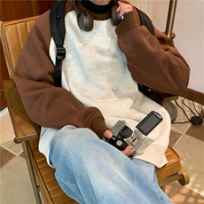 美式插肩撞色纯棉长袖t恤男生春秋季薄款黑白拼接打底衫潮牌上衣，男装T恤，星座813-2