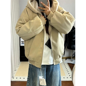 现货高品质美式高街冬季重磅座山雕大毛毛领pu皮棉衣男女加厚外套图片