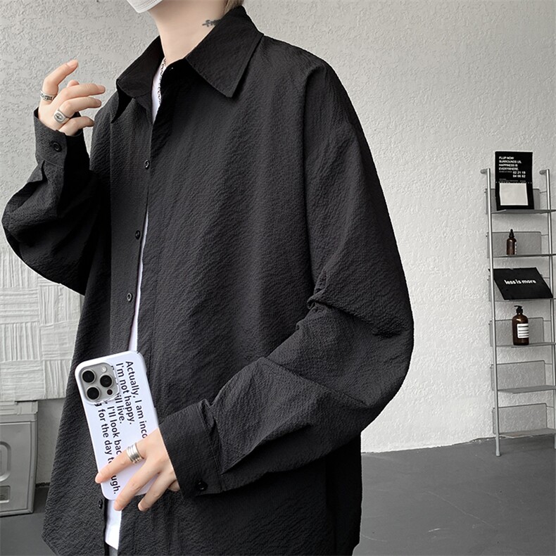 8XL-M泡泡纱盐缩肌理长袖衬衫男春季冰丝外套防晒衬衣CS29007P40，男装防晒衣，电商B312