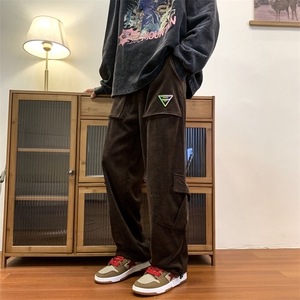 秋季百搭灯芯绒工装裤男美式潮牌oversize直筒阔腿长裤 K7405-P35图片