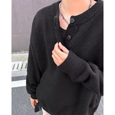 WJ9913-P53秋冬复古纯色亨利领毛衣男宽松简约基础款百搭针织衫，男装针织衫/毛衣，电商C233