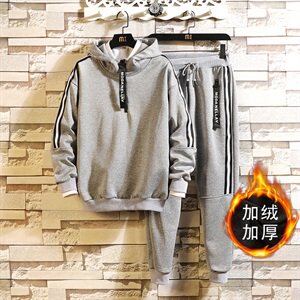 砖墙 秋冬加绒加厚两件套休闲连帽运动卫衣套装男 TZ336图片