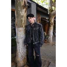 美式短装高街牛仔外套潮牌夹克男复古垫肩宽松上衣服WLJK122-P80，男装工装外套，星座1008