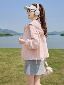 时尚防晒衣女夏季2025新款宽松休闲防晒服连帽户外透气开衫薄外套图片