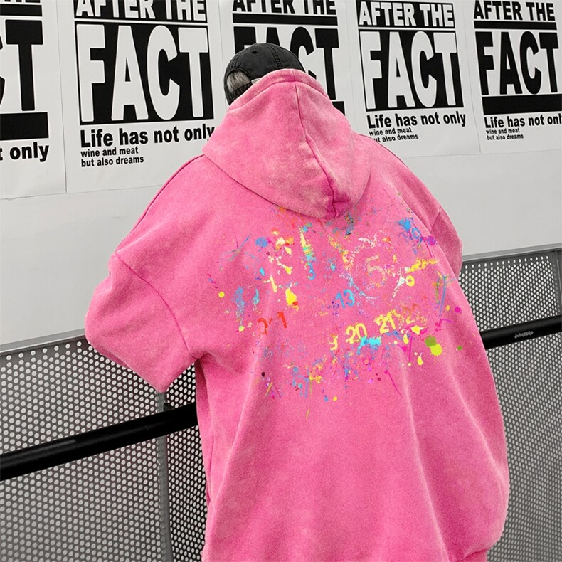 水洗做旧纯棉连帽卫衣男秋季潮牌松弛感泼墨涂鸦宽松痞帅上衣外套，男装卫衣，星座517A-2