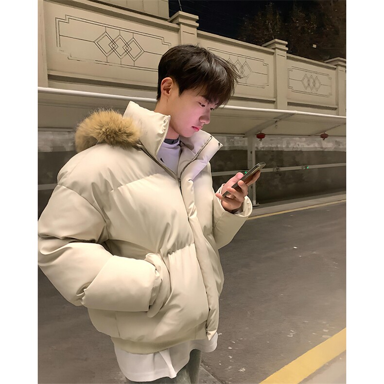 现货三防重磅硬挺boxy短款羽绒棉衣座山雕大毛毛领PU皮棉服外套冬，男装棉衣，电商A443