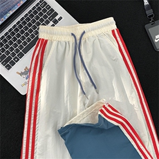 速干三条杠裤男夏美式设计感小众拼色直筒宽松休闲运动裤K605-P38，女装休闲裤，星座308B-2