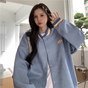 F2479-P55麂皮绒多色可选棒球服24秋冬新款学院风潮外套,棒球衣搭配连衣裙图片