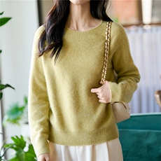 圆领100%纯山羊绒衫女高端毛衣秋冬新款高级感上衣宽松打底针织衫，女装羊绒衫，暖绒情旗舰店