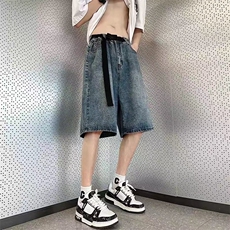 美式复古牛仔短裤女宽松设计感小众中裤直筒阔腿裤子WL9344-P38，男装牛仔裤，星座1008-1
