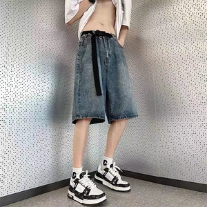 美式复古牛仔短裤女宽松设计感小众中裤直筒阔腿裤子WL9344-P38