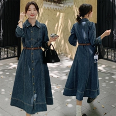 现货2025牛仔连衣裙新款春装宽松休闲慵懒复古气质衬衫裙子，女装连衣裙，2D076