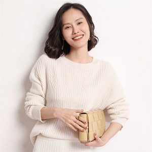 休闲/淑女时尚简约精致气质长袖圆领羊绒衫35%羊绒女图片