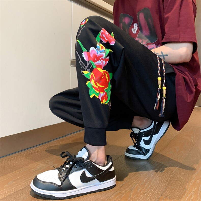 嘻哈九分裤男女胖子大裆裤宽松低裆垮裤吊裆哈伦裤2435绿叶-P30,男装休闲裤,星座207