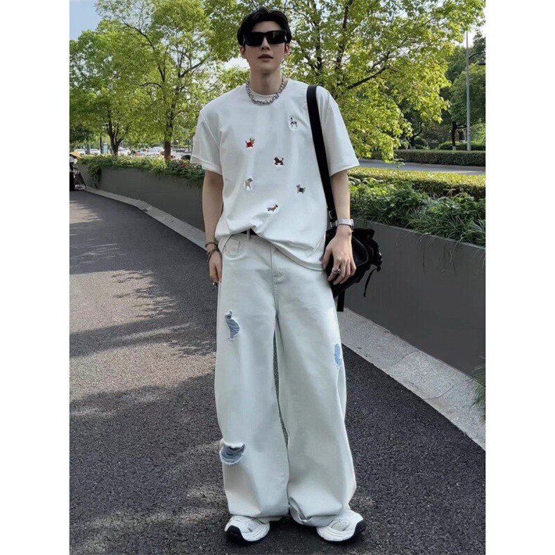龙叨叨同款磨破牛仔裤ZK0393-特批48,男装牛仔裤,星座313A(原308A-2)
