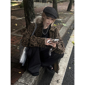 B1018-P56美式复古豹纹牛仔外套男春秋款潮牌高级感痞帅宽松