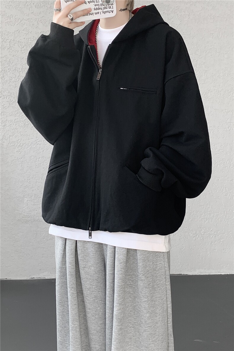 8XL-M美式复古撞色连帽水洗夹克男高级感做旧情侣外套JK1327P88,男装夹克,电商D206-1