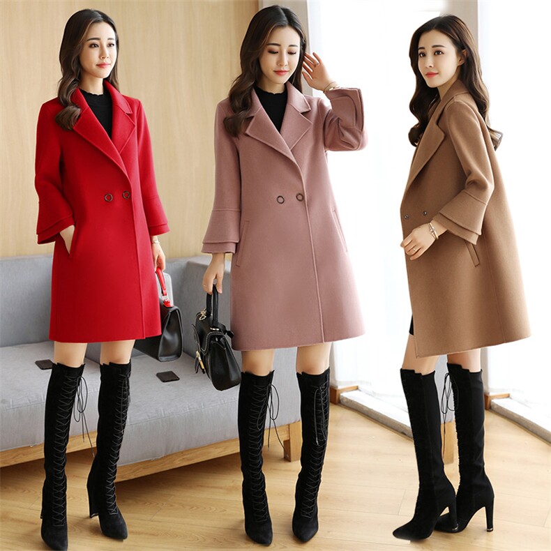 杭州产地货源新款时尚气质优雅中长款羊毛双面羊绒大衣外套女，女装双面呢大衣，媚琳依坊