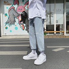 主推款夏季男士牛仔裤韩版小脚潮牌百搭潮流浅色九分裤男N50，男装牛仔裤，星座1008