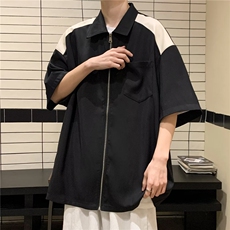 男士短袖春季2024新款拼皮拉链衬衫W1255P32，男装衬衫，星座1116-2