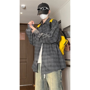 宽松港风格子衬衫男KD628-P30图片